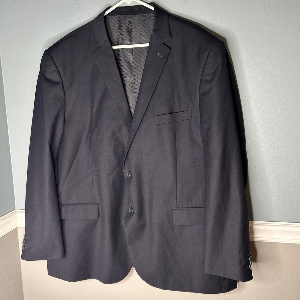 MAZARI Men's Navy Blue Two Button Blazer‎ Suit Jacket Size 54R